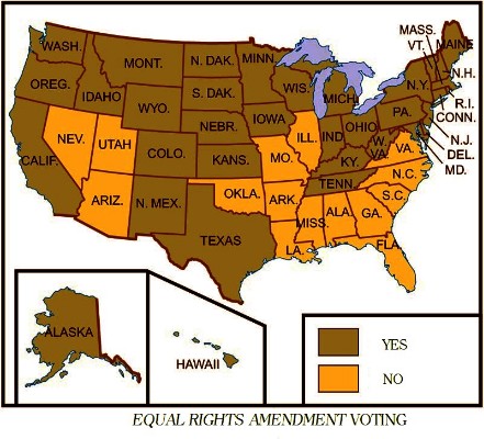 Karte der USA, braun die Staaten mit Zustimmung, orange die übrigen