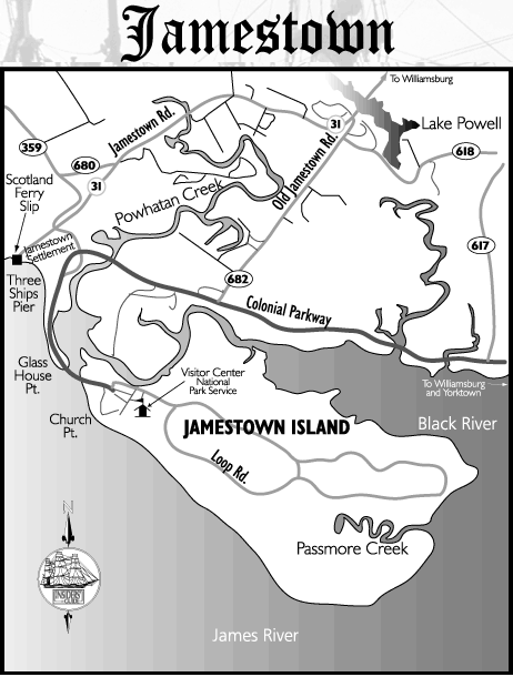 Die Insel im James River mit dem Visitor Center und der Colonial Parkway