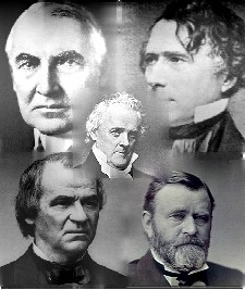 In der Mitte James Buchanan, um ihn herum Warren G. Harding, Franklin Pierce, Andrew Johnson und Ulysses S. Grant